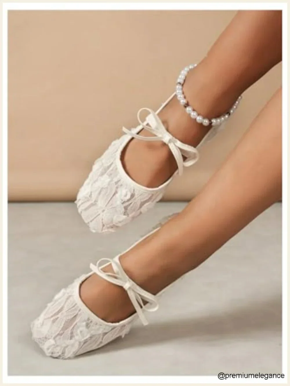 Women's Lace Mesh Ballet Flats Bowknot Square Toe Slip On Dress Shoes